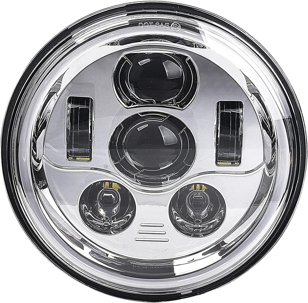 7 Inch LED Motorcycle Headlight Compatible with Harley Davidson Street Glide Road King Electra Glide Fat Boy Heritage Softail Deluxe Ultra Limited Classic Switchback Projector LED Headlamp (Chrome)