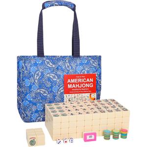 American Mahjong Tile Set, Large Mahjong Tiles Set with 166 Numbered Ivory Tiles, Beautiful Case&English Instruction, Mahjong Game Set