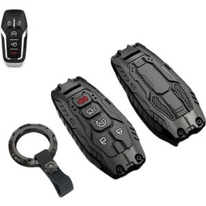 Heavy Key Fob Cover Case Protector for Ford, Keychain, Accessories for Ford F150 Mustang Explorer Edge Fusion Lincoln MKZ MKC MKX(Model-B Black)