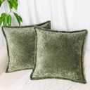 Pack of 2, Sage Green Velvet Throw Pillow Covers 20x20 Inch Decorative Pillowcase Chenille Boho Farmhouse Cushion Covers Soft Texture Couch Cushion Case for Couch Sofa Bedroom Living Room