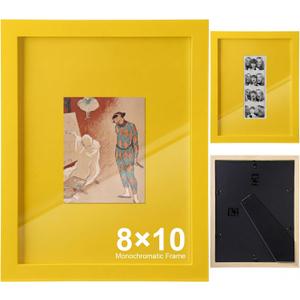 Gerrii 8x10 Inch Monochromatic Picture Frame with Mat,1 Pcs, Butter Yellow | Real Glass Wood Picture Frames, Ideal for Tabletop and Wall Hanging, Hold Photos Strips and Modern Art