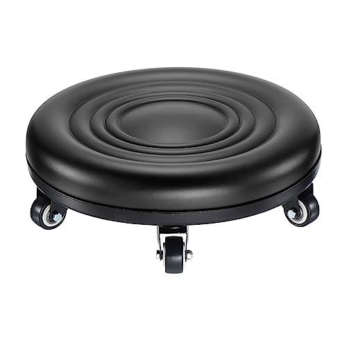 PATIKIL Low Rolling Stool Chair - PU Leather Universal Wheel Seat for Home Office Fitness - Round Roller Stool (Black)