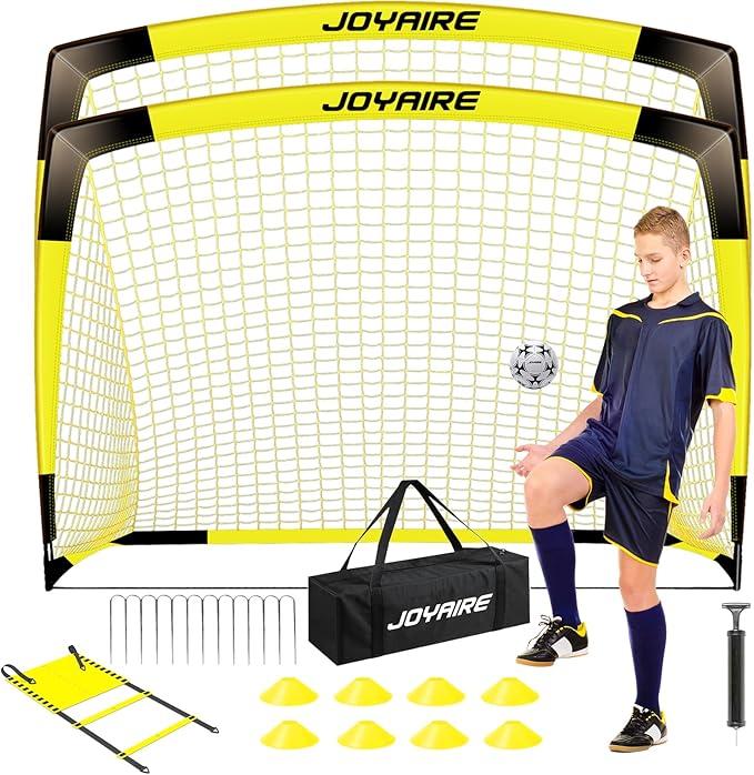 Kids Soccer Goals for Backyard Set, Portable Toddler Soccer Goal 2 of 7x5 ft, Soccer Training Equipment, Pop Up Soccer Net Kit with Size 4 Soccer Ball, Youth Games, Outdoor Sports Play Yellow