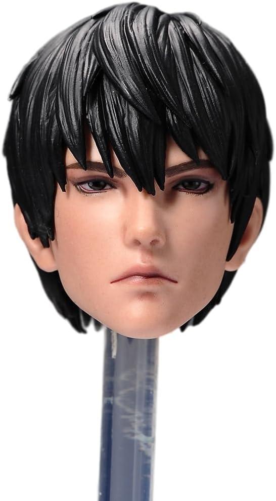 1/6 Scale Male Head Sculpt,Asian Male Plastic Hair Head Carved Carving for 12inch Soldier Action Figure Collection