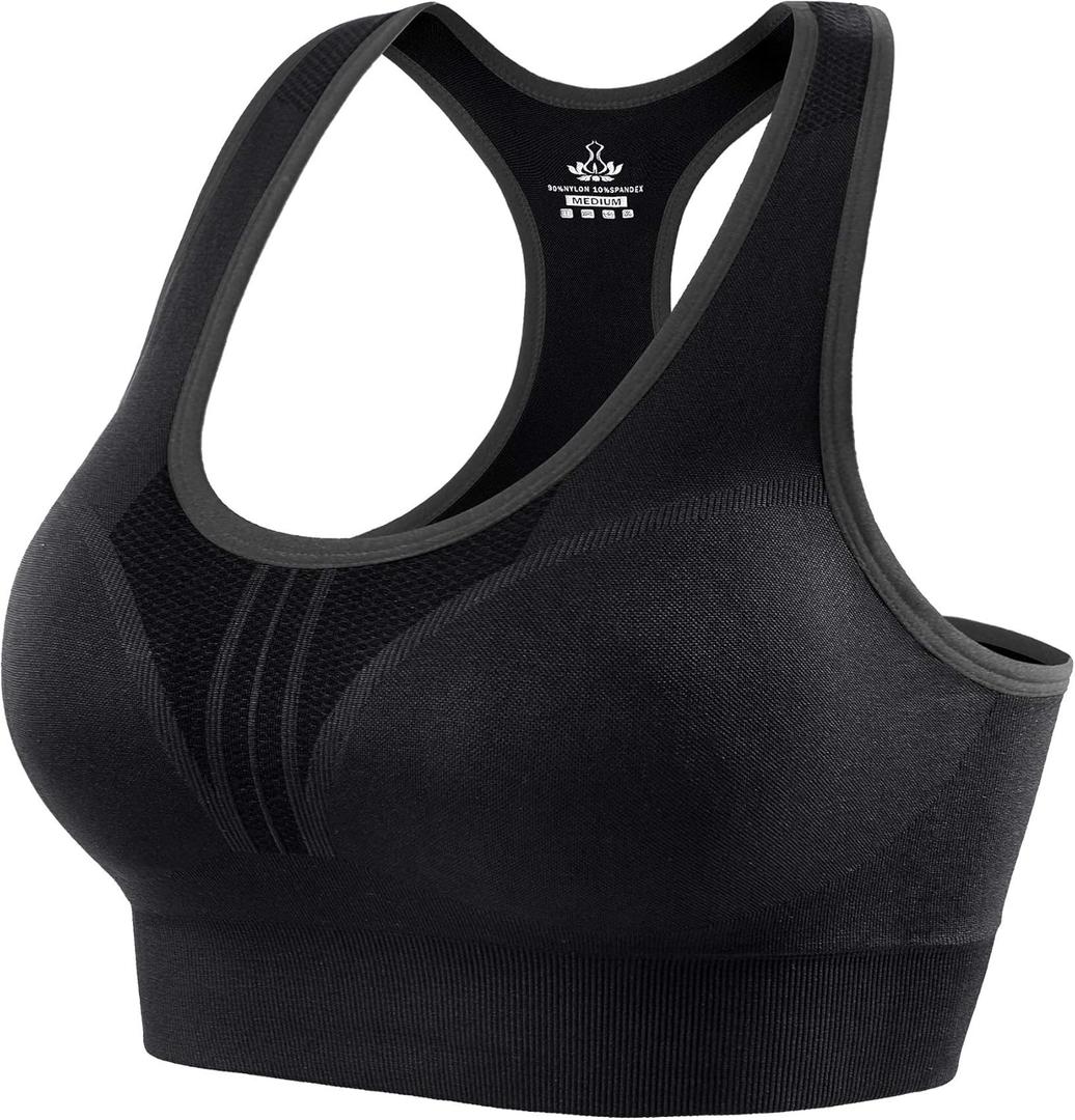 Heathyoga High Impact Sports Bras for Women High Support Padded Sports Bra Workout Bras for Women Racerback Bra for Yoga (Medium, Dark)