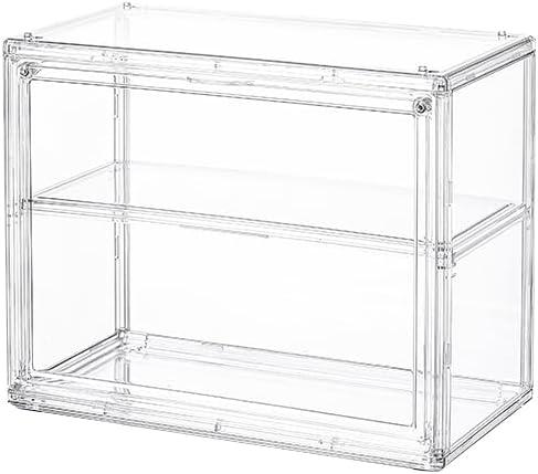 2 Tiers Clear Display Case for Figures, Acrylic Storage Organizers Box with Magnetic Door, Wall-Mounted Dustproof Showcase for Collectibles Action Figure
