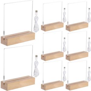 Lnrueg Wooden Acrylic Light Base and Blanks (8) - 7'' USB Cables, Transparent Night Lights