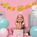 HOUSE OF PARTY Pre-Strung Happy Birthday Banner | Shiny Gold Iridescent Happy Birthday Letters Banner Sign-6 Feet, Birthday Hanging Garland Decorations Party Supplies for Girls Boys Kids Adults