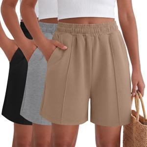 3 Pack Girls' Athletic Shorts Summer | Kids Athletic Shorts, Summer, Wide Leg, with Pockets, Casual, Teen Girls Sweat Shorts, Running, Elastic Waist, 5-14 Years