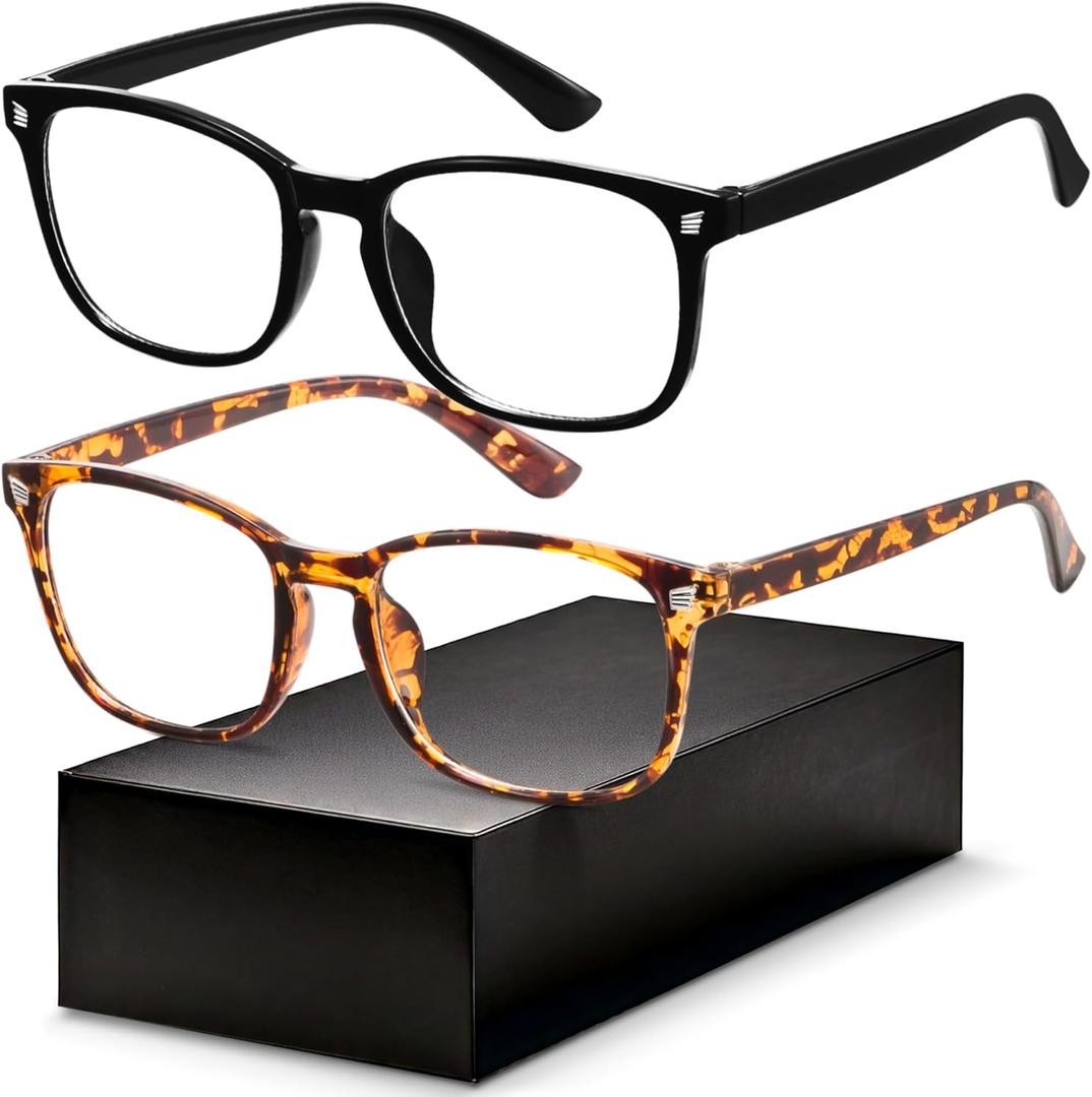 Blue Light Blocking Glasses - Fashion Square Eyeglasses, Anti UV Ray Computer Gaming Glasses Blue Blockers for Women/Men (Black & Tortoise)