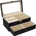 Leather Watch Box and Sunglass Glasses Case Organizer and Jewelry Display Drawer Lockable Case Organizer Black