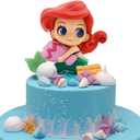 Little Mermaid Cake Topper with Seashells for Ariel Cake Decoration - Mermaid Figurines for Under the Sea Theme Princess Kids Birthday Party Supplies