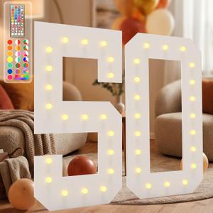 4FT Marquee Light Up Numbers, 34 Colors Changing Marquee Numbers with Remote,Water Bag, 4FT Light Up Numbers for 50th Birthday Party Decorations Backdrop Anniversary Decor, Large Number 50