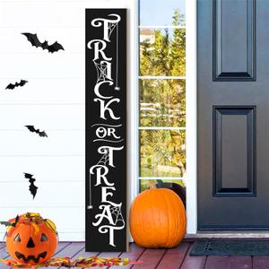 Halloween Porch Sign Decor "Trick or Treat" Wooden Hanging Sign Door Porch Standing Decorative Signs for Front Door Farmhouse Outdoor Indoor Welcome Sign Wall Craft Decor 47.2"H