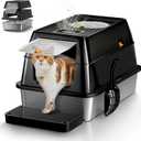 XL Stainless Steel Cat Litter Box with Lid, Extra Large Enclosed Litter Box for Big Cats, High Sided Metal Litter Pan with Removable Lid& Scoop, Odor Free, Easy Cleaning, Anti-Urine Leakage (Black)