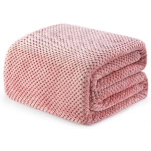 Exclusivo Mezcla Fleece Bed Blanket Queen Size, Super Soft and Warm Blankets for Couch, Sofa and Bed Waffle Textured, Cozy, Fuzzy and Lightweight (Dusty Pink, 90x90 Inches)