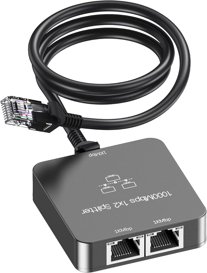 Ethernet Splitter 1 to 2 with Ethernet Cable, Gigabit RJ45 Internet Splitter Adapter 1000Mbps High Speed for Cat 5/5e/6/7/8 Cable,Grey