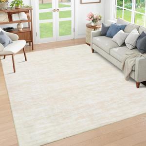 Large Solid Washable Area Rug 8x10 for Living Room Non-Slip Low-Pile Modern Dining Room Throw Carpet Contemporary Indoor Area Rug Home Office Carpet for Bedroom, 8' x 10' Cream-White