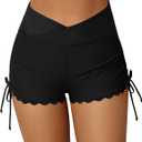 ATTRACO Women Swim Shorts High Waisted Swimsuit Shorts Swim Bottom Board Shorts (Large, Black(crossover Waist))