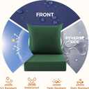 Deep Seat Patio Cushions Set of 2, 24x24x5.75 Inch, Waterproof Outdoor Chair Cushions, Fade Resistant Patio Furniture Cushions with Ties for Couch, Sofa, Lawn, Outside, Forest Green, 24*24+5.75/25*22.5 inch