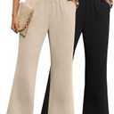 Oakgarden 2 Pack Women's Linen Pants, High Waist Cropped Wide Leg Loose Pants with Pockets Flowy Palazzo Beach Trousers.  XXL