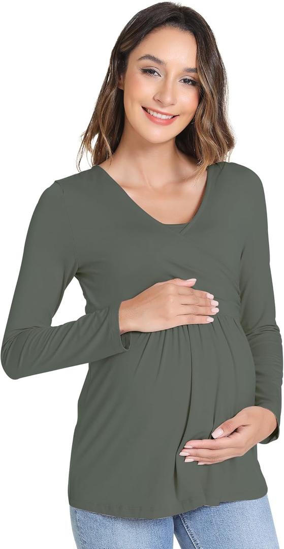 Womens Maternity Nursing Shirt Bamboo Viscose Pregnancy Tee Soft Tops Breastfeeding Pajama Loungewear (X-Large, B-iron Grey)