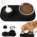 2-in-1 Dog Licking Bowl with Rolling Ball, Stainless Steel Dog Bowls & No-Spill Silicone Lick Mat for Dogs, Wet Dry Separation Dog Slow Feeder Puzzle Licking Toy for Dogs and Cats