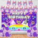 pouyt&cjlk Cartoon Doll House Birthday Decorations,Cartoon Birthday Decorations,Cat Dollhouse & Friends Party Supplies Include Balloons,Banner, Backdrop for Girls Party