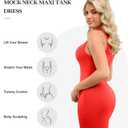 Popilush Shapewear Dress Built in Bra - Maxi Bodycon Dresses Mock Neck Sleeveless Summer Dress for Women Red, XS