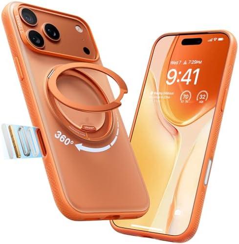 TORRAS 360 Magnetic Stand for iPhone 17 Pro Case, [Fit for MagSafe] [Rotatable Ring Kickstand] [4X Mil-Grade Shockproof] Slim Phone Cover, Camera Button, Cosmic Orange, Translucent, Ostand O3 Fitness