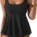 Eomenie Tankini Swimsuits for Women Tummy Control Two Piece Bathing Suit Tie Back Swim Suit with Bottom (Black, S)