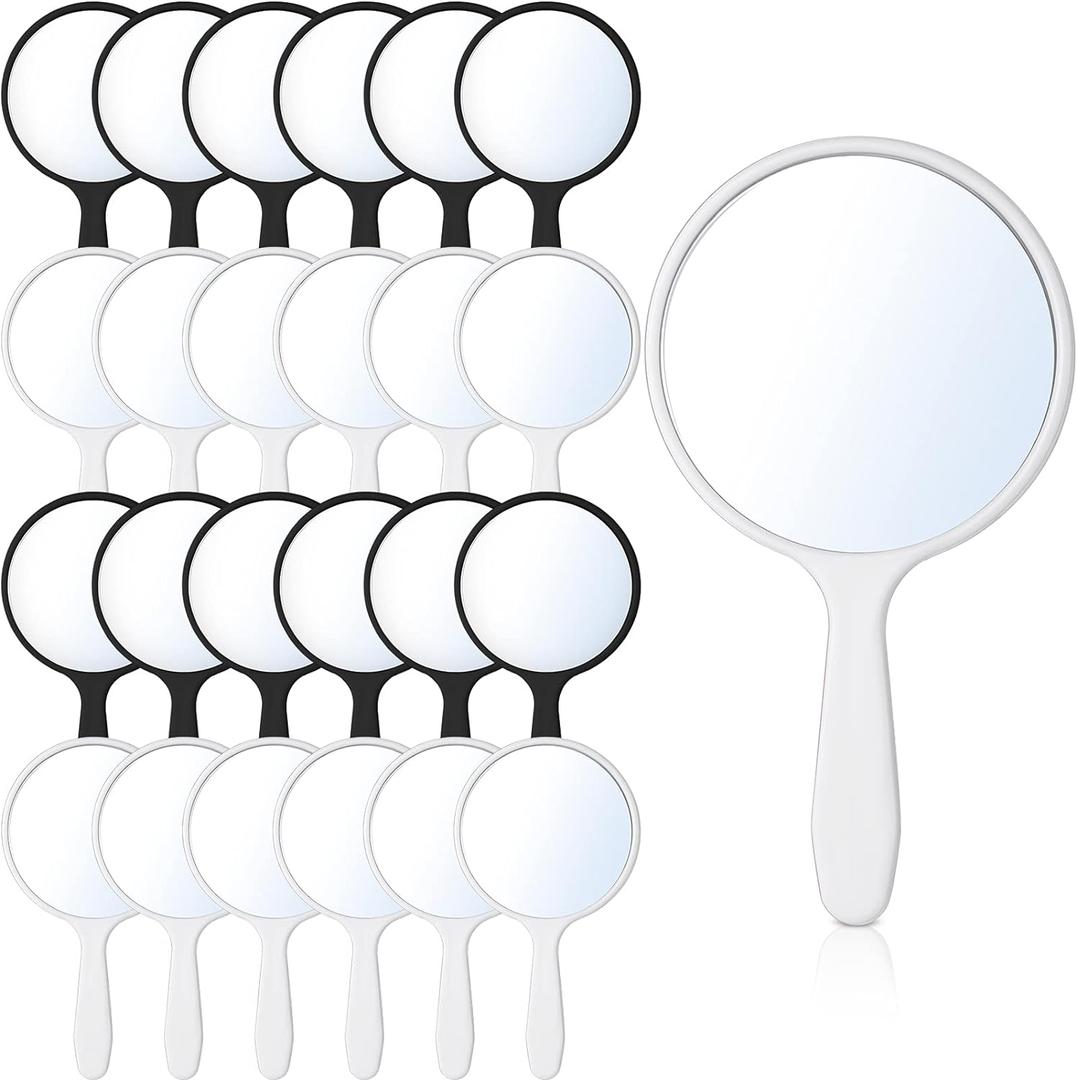 Jetec Handheld Mirror with Handle, 3.94" L x 2.17" W, Small Portable Round Mirror Bulk for Kids Travel Makeup Classroom Camping Daily DIY Crafts(Black, White,25 Pcs)