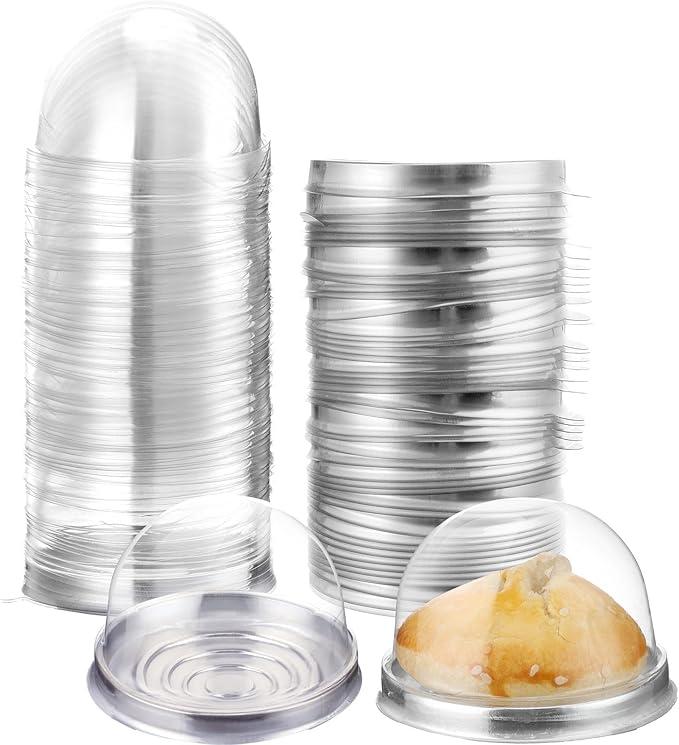 Clear Plastic Mini Cupcake Container, Mini Cupcake Box Muffin Dome Muffin Single Container Box for Wedding Birthday Cheese Pastry Dessert Cake (150, Silver)