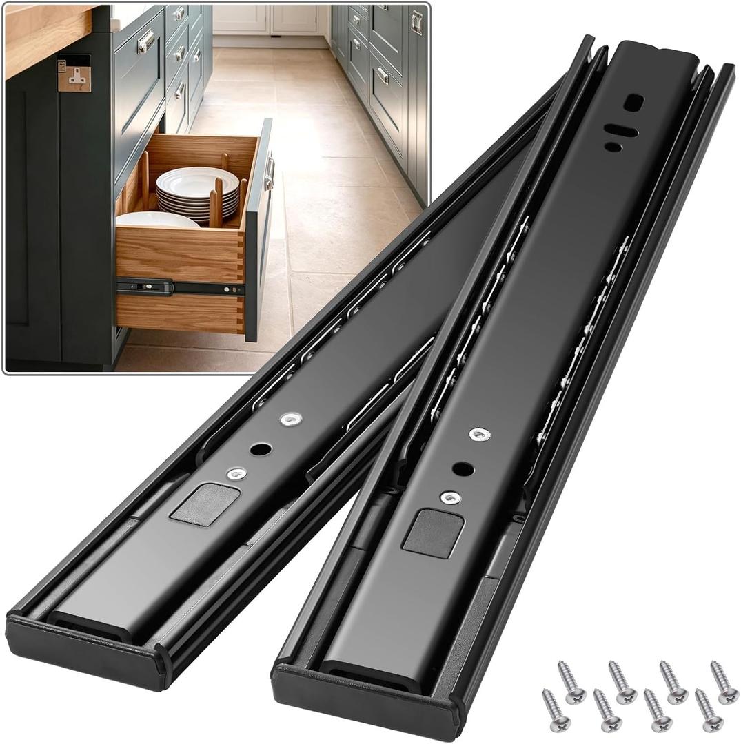 Soft Close Drawer Slides 1 Pair Full Extension 12 14 16 18 20 22 24 inch Side Mount Pull Out Kitchen Cabinet Rails Bracket Replacement Ball Bearing (Soft Close-1 Pair, 16 Inch)