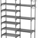ROJASOP Shoe Rack, Shoe Storage Organizer for Closet Entryway Garage Bedroom, 8 Tier Tall Metal Shoe Shelf for 26-32 Pairs Boots & Shoes, Adjustable Shoe Stand for Small Space (Grey)
