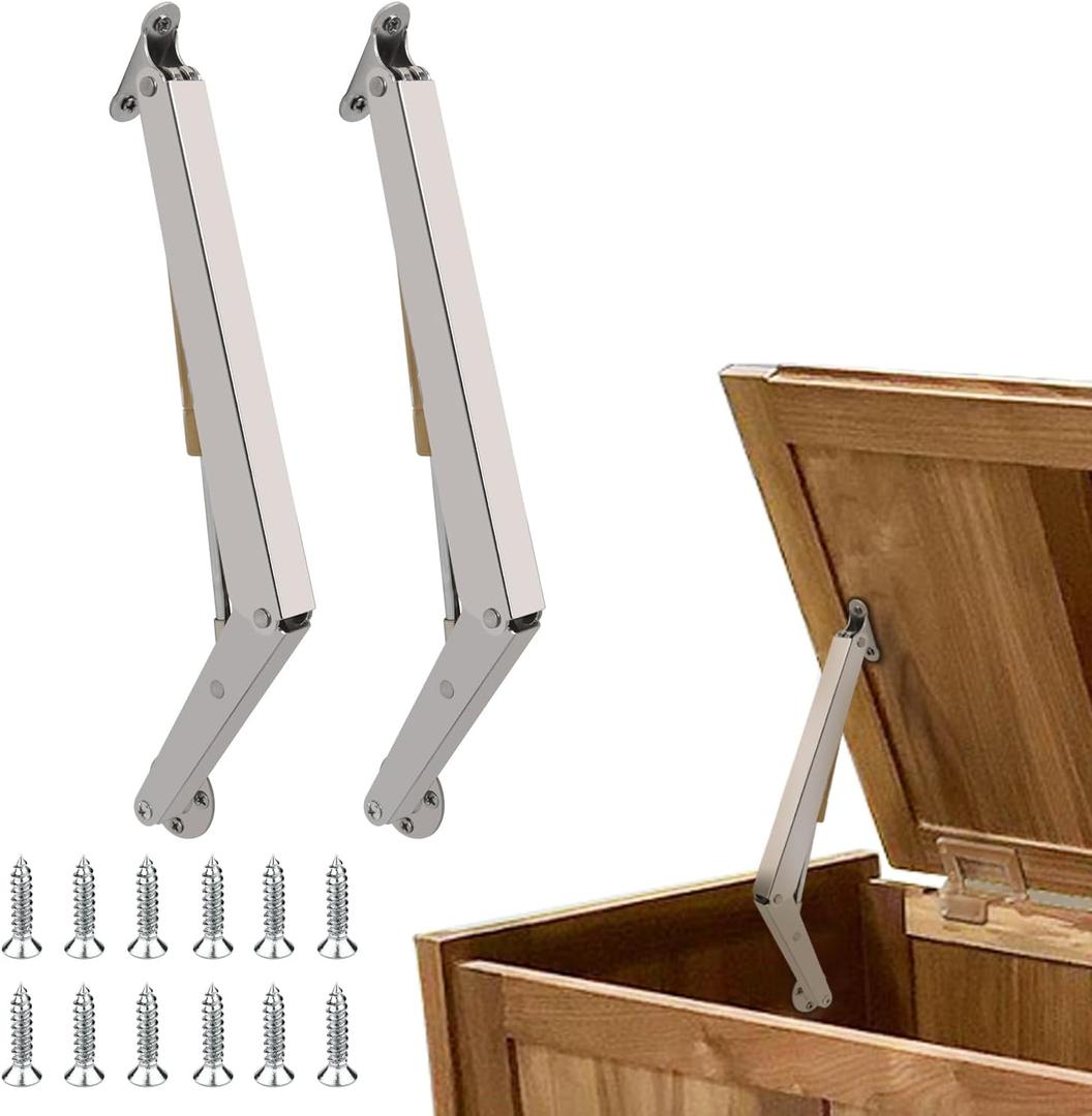 2 Pack | 200N Gas Strut Spring Hinges for Heavy Lids to Keep Stay, Slow Down and Soft Close, Hydraulic Hinges for Toy Box Chest, Bench, Toolbox and Basement Floor Door