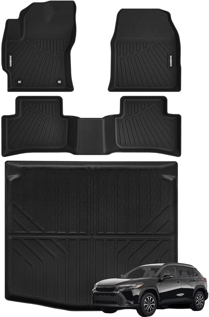 Naibeve Floor Mats for Toyota Corolla Cross 2022 2023 2024 2025 Fuel AWD(Not for Fuel FWD&Hybrid AWD)-All Weather for Toyota Corolla Cross Floor Mats Floor Liner Mats Accessories