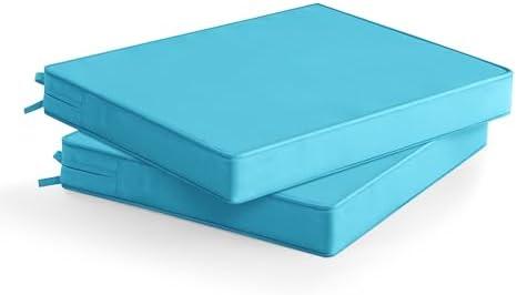 Outdoor Chair Cushions Set of 2: Waterproof & Fade Resistant Deep Seat Cushion for Patio Furniture - 24 x 24 x 3 Inch Chair Pads with Ties and Hidden Zipper - Patio Chair Cushion Replacement, Teal