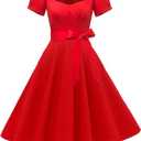 GOOBGS Women's 1950s Vintage Puff Sleeves Cocktail Rockabilly Swing Retro Dress with Pockets, M