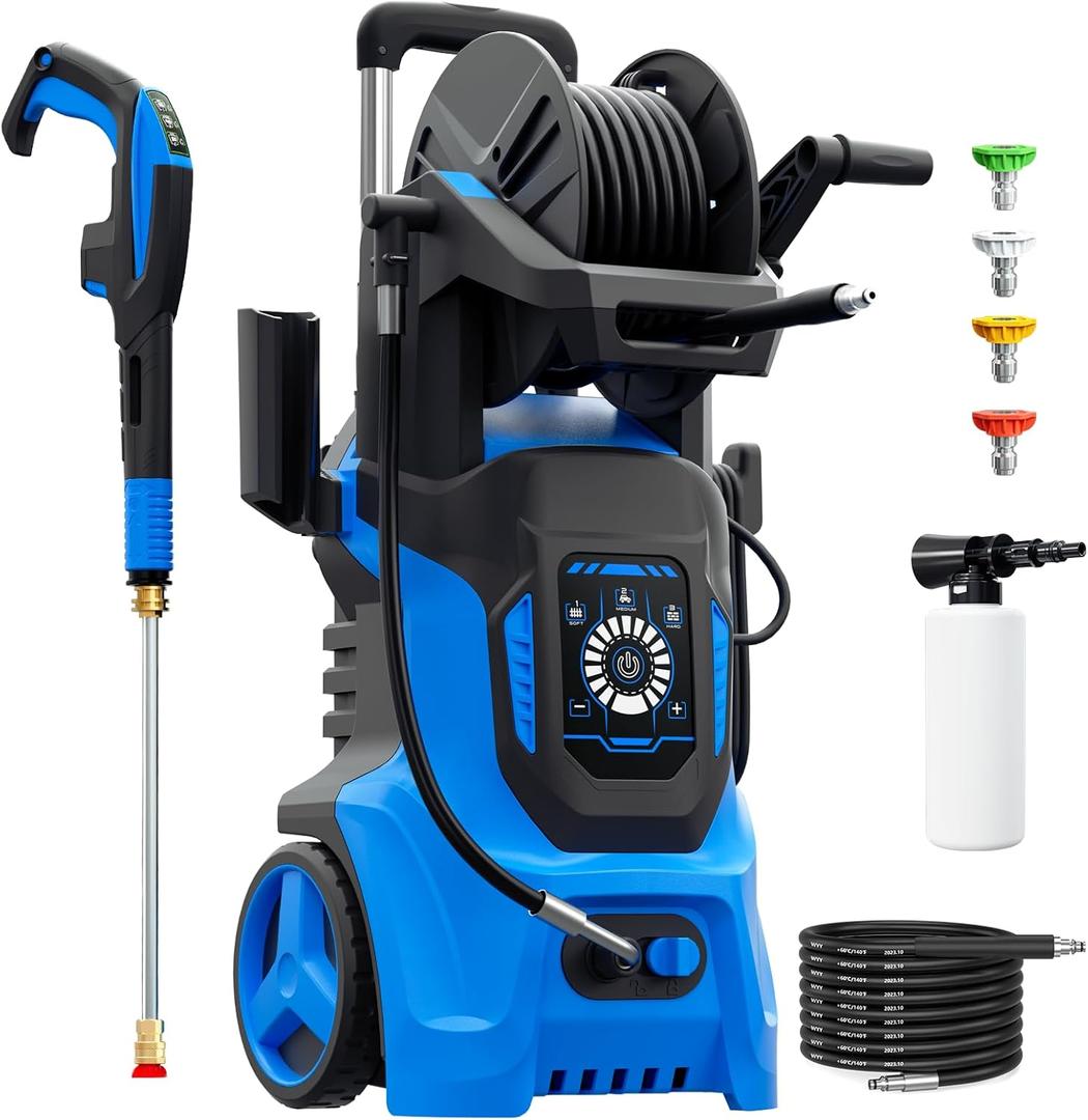 2025 Electric Pressure Washer 4500 PSI Max 3.2 GPM with RC Adjustable Pressure,4 Nozzles and 500ml Foam Cannon,Portable Power Washer for Cars,Patios, and Floor Cleaning.