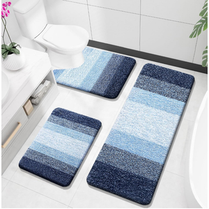 OLANLY Bathroom Rugs Sets 3 Piece, Soft Absorbent Microfiber Bath Mats and U-Shaped Contour Toilet Rug, Plush Shaggy Bath Mat Set for Bathroom (47"x20"+24"x16"+U24 x20, Navy)
