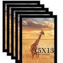 9.5 x13 Picture Frame Set of 5, Black Wooden Frame 9.5x13 Wall Gallery Poster Photo frame with Shatter Resistant Plexiglass,Horizontal and Vertical Formats for Wall Hanging best gift