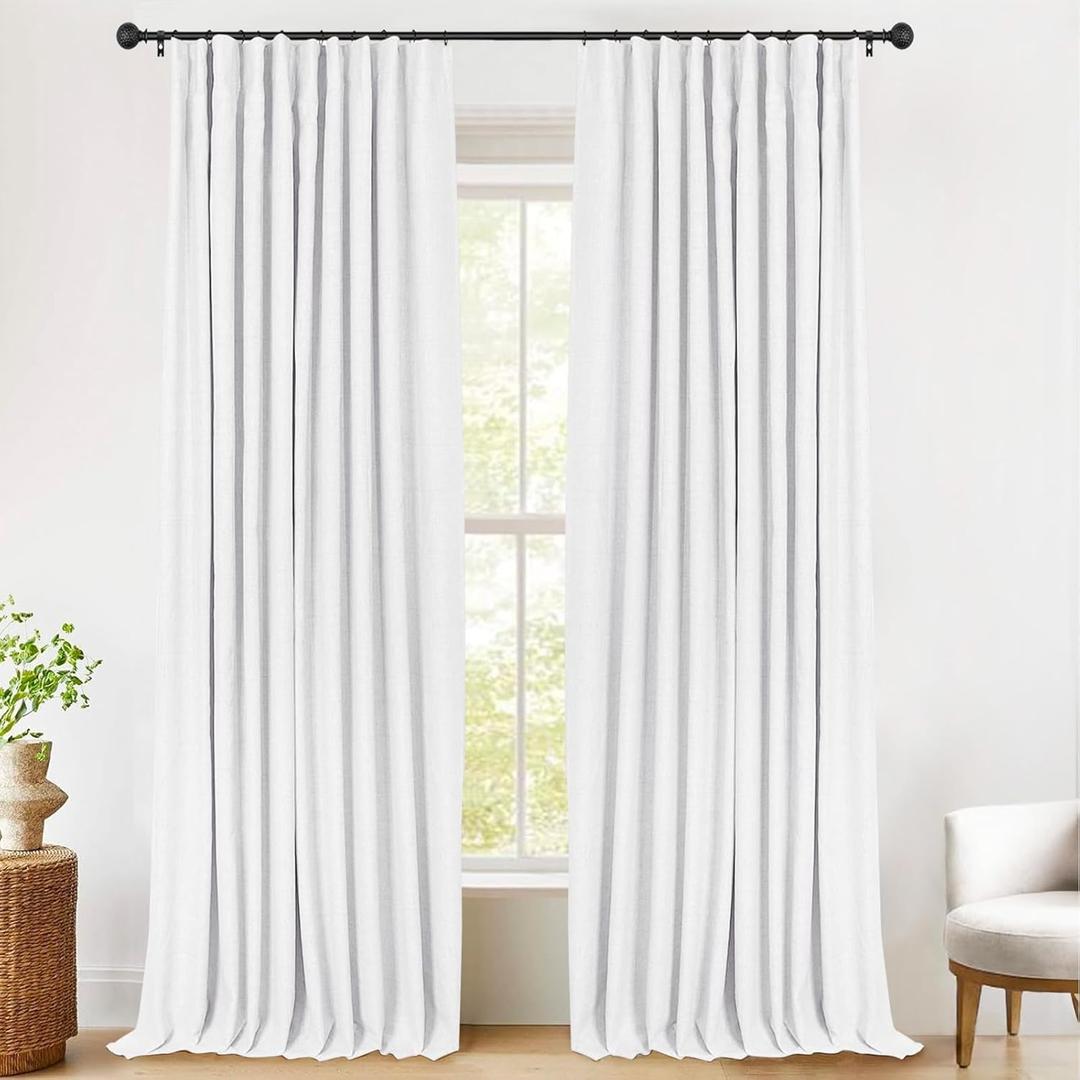 INOVADAY Thermal Sliding Door Curtains 100% Blackout Curtains for Bedroom, Sliding Glass Door Drapes Extra Wide for Patio Linen Textured Farmhouse Window Treatment, Bright White, 1 Panel, W50xL90