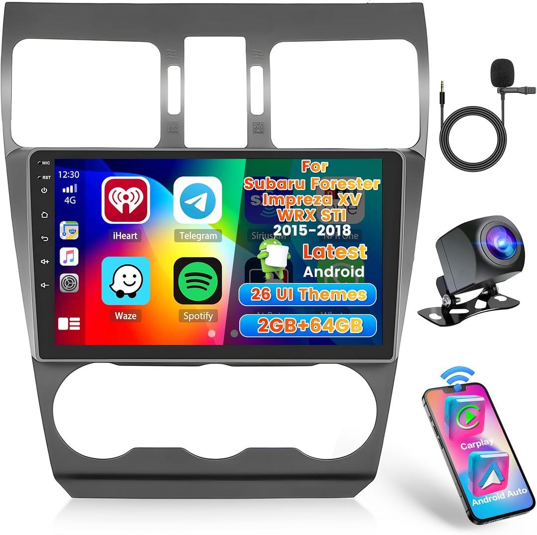 Car Radio Stereo for Subaru Forester Impreza XV WRX STI 2015 2016 2017 2018 Built in Carplay/Android Auto, 9 inch IPS Touch Screen Head Unit Radio with DSP BT GPS FM RDS WiFi 2G RAM 64G ROM