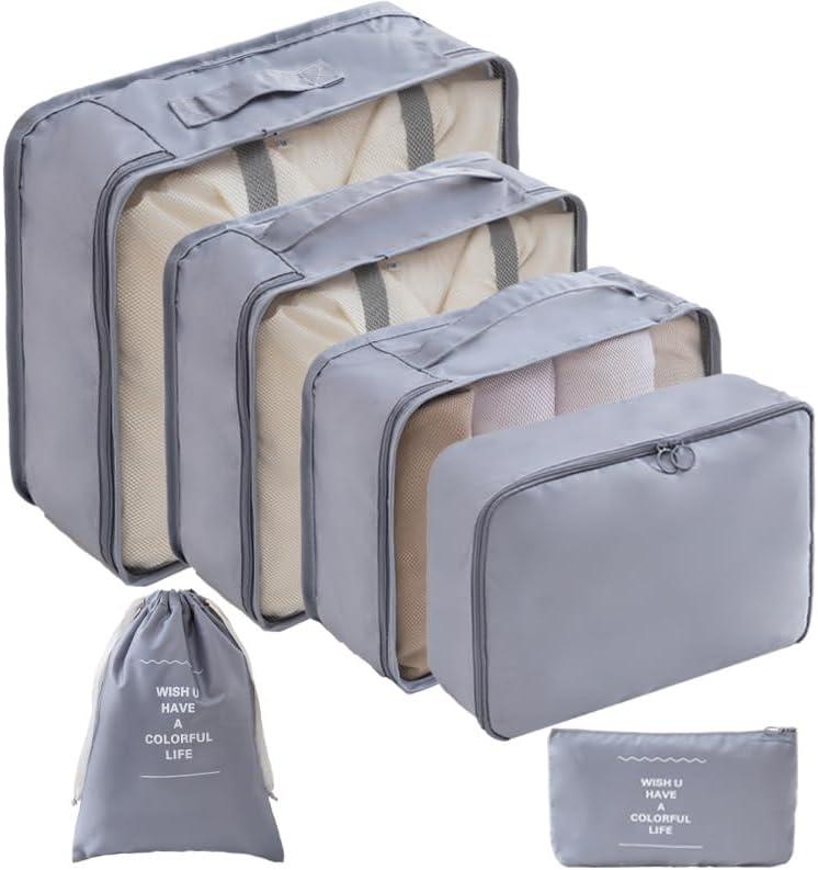 6 Set Packing Cubes for Suitcases Travel Luggage Packing Organizers,Travel Essentials Luggage Organizer for Travel Accessories Shoe Bag Tioletry Bag Laundry Bag (Grey) (Gray)
