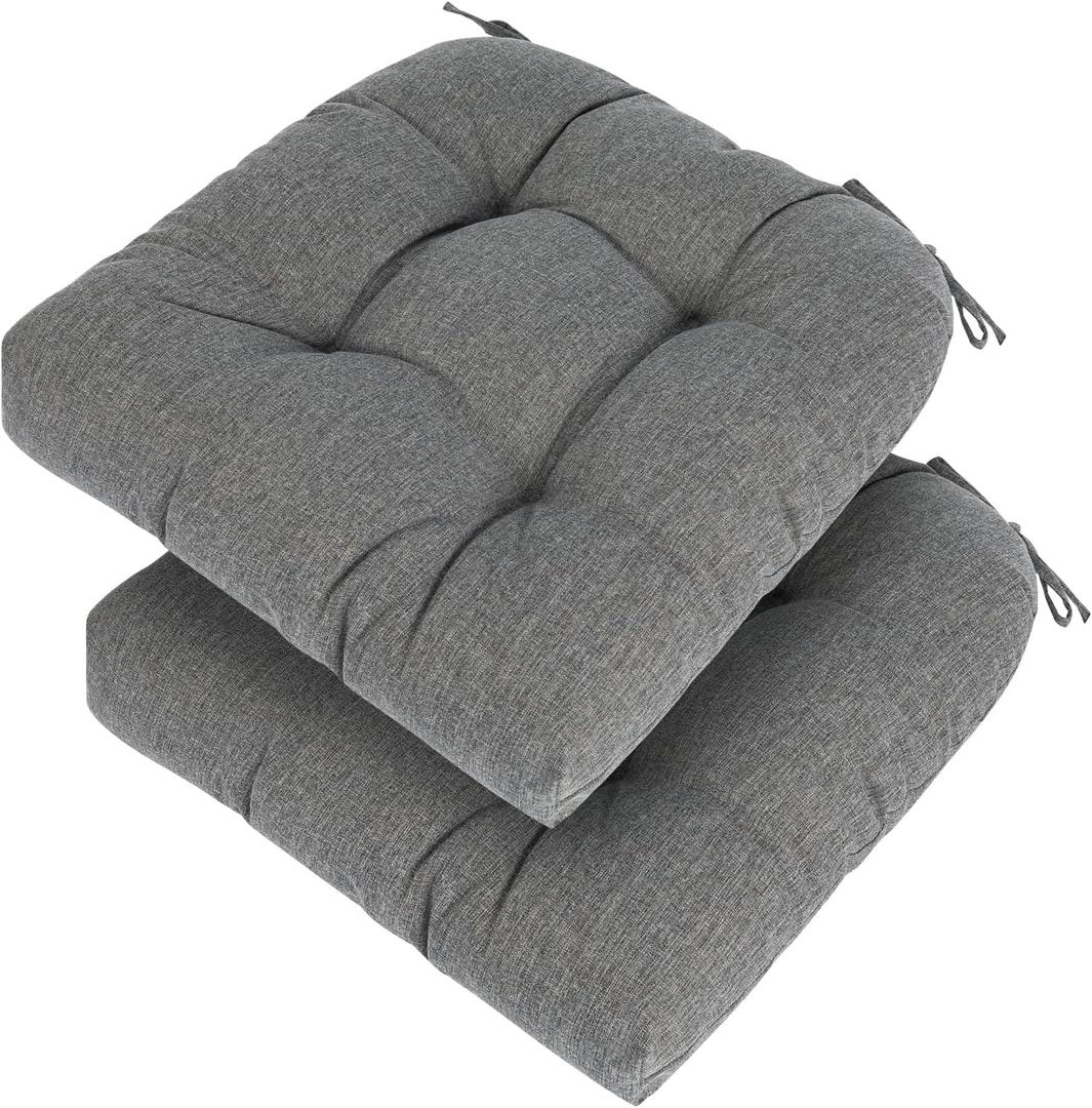 Set of 2 Outdoor Chair Cushions Water-Repellent Tufted Seat Cushions for Patio Furniture 19 x 19 x 5 Inch Patio Cushion for Rocking, Camping, Kitchen Chairs Grey