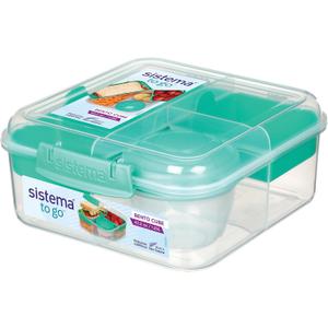 Sistema To Go Collection Bento Box Cube Plastic Lunch and Food Storage Container, 5.3 Cup, Multi-Compartment, Color Varies, BPA Free (42 oz./1.25L)
