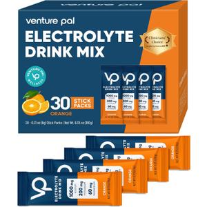 Venture Pal High Sodium Sugar Free Electrolytes Powder Packet - Hydration Packets with Vitamin, Sodium & Potassium | Zero Calories | Vegan, Keto & Paleo Friendly Electrolyte Drink Mix - 30 Sticks