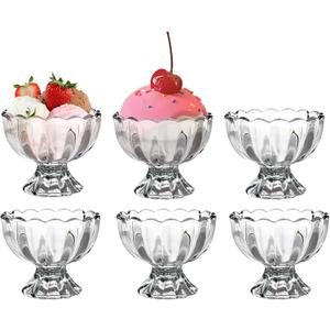 Vintage Glass Dessert Bowls, Ice Cream cups, 5oz Dessert cups, for Sundae, Fruit, Ice Cream, Pudding, small snacks,Condiment (6)