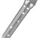 Sanwuta Bling Microphone Prop, Rhinestone Fake Microphone, Sparkly Glitter Toy Mic for Lip Sync, Disco Party Favors, Stage Performance, Christmas Halloween Cosplay Accessories(Silver)